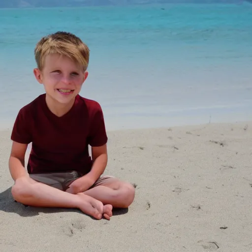 Prompt: a photo of kellen sitting in the beach.
