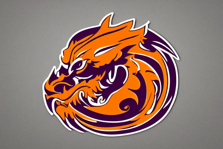 Prompt: a nice beautiful orange and purple vector sticker e-sports logo of a dragon head