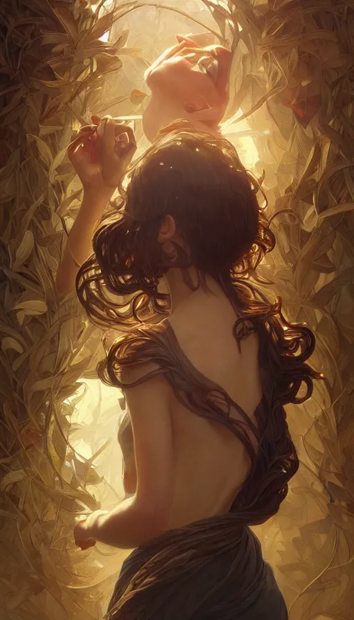 Image similar to love, heartbreak, fibonacci, sweat drops, insane, intricate, highly detailed, digital painting, artstation, concept art, smooth, sharp focus, illustration, Unreal Engine 5, 8K, art by artgerm and greg rutkowski and alphonse mucha