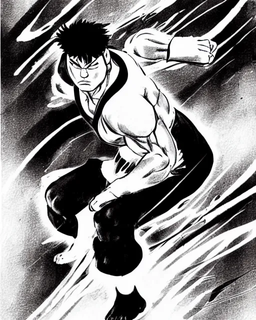 Prompt: ryu from street fighter, sketch by glen keane and jin kim, black and white illustration, concept art, disney