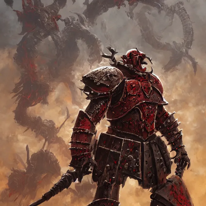 Image similar to a khorne warrior from warhammer, digital art, fantasy art, 4 k, by michael whelan, deviantart, trending on artstation,