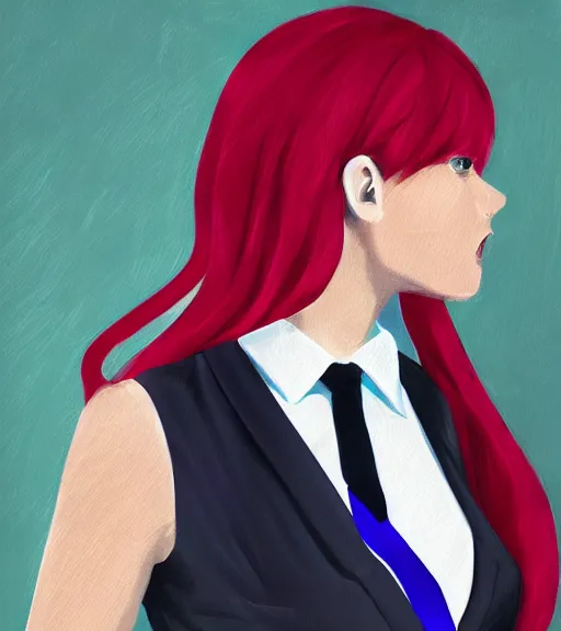 Image similar to a girl wearing a business suit and a red necktie, digital painting, hd, smooth, elegant, anime art, Tran Ross