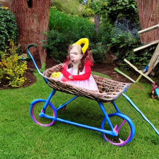 Image similar to alice in wonderland wheelbarrow