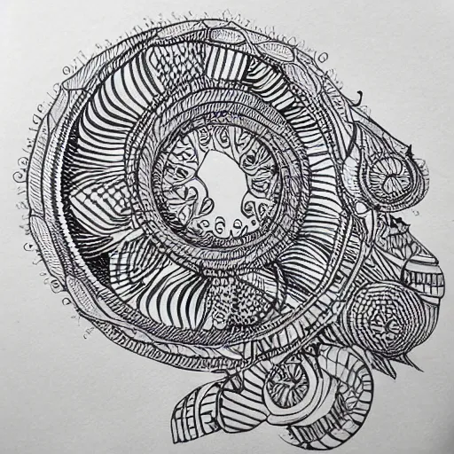 Image similar to intricately detailed looping woven pen and ink doodles