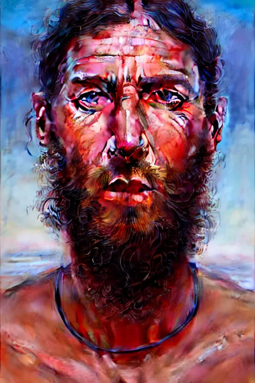 Image similar to hyperrealistic close - up portrait of psychedelic - shaman highly detailed concept art eric zener elson peter cinematic hard lighting high angle hd 8 k sharp shallow depth of field, inspired by denis villeneuve and zdzisław beksinski