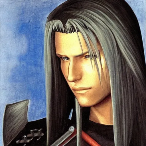 Image similar to Painting of Sephiroth from Final Fantasy 7. Art by Leonardo da Vinci. Extremely detailed. Award winning. 4K.