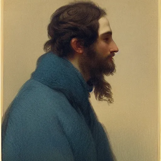 Image similar to A beautiful computer art of a person in profile, with their features appearing both in front of and behind their head. light blue by Edwin Henry Landseer meticulous, aesthetic