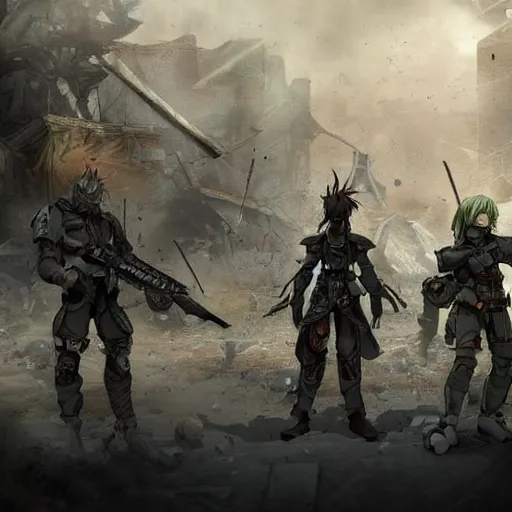 Image similar to a post-apocalyptic edgy grimdark anime miniatures wargame gameplay Photorealistic HD 8k highlights and shadow detailed High Resolution