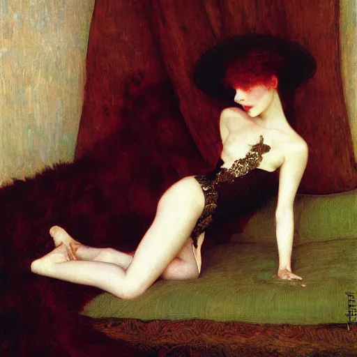 Image similar to paint me like one of your french girls, by Edgar Maxence and Ross Tran and Michael Whelan and Gustav Klimpt
