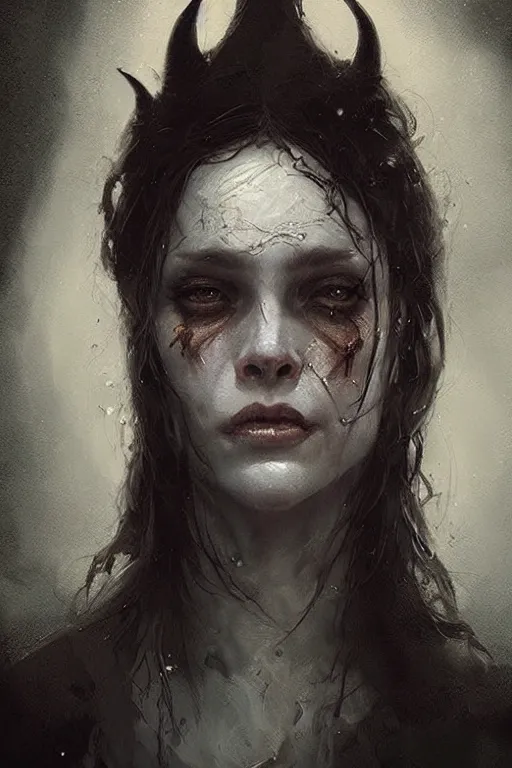 Image similar to Portrait of a witch, detailed face, fantasy, very detailed, dramatic, fine horror, artistic, cinematic lighting, digital art painting by greg rutkowski