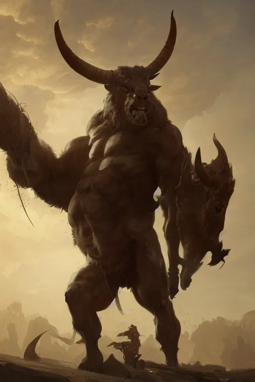 Image similar to Minotaur, character art by Greg Rutkowski, 4k digital render