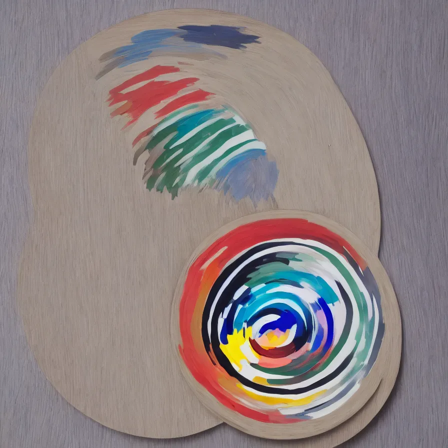 Prompt: beautiful gallery show studio photograph of a giant realistic ceramic sculpture of a round cat!!!!!, glazed by bridget riley and victor vasarely, placed on a polished wooden table, colorful hyperrealism 8 k trending on artstation