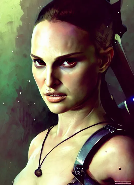 Image similar to young natalie portman, legendary warrior, warframe, lord of the rings, tattoos, decorative ornaments, battle armor, carl spitzweg, ismail inceoglu, vdragan bibin, hans thoma, greg rutkowski, alexandros pyromallis, cute, perfect face, detailed, sharply focused, centered, rule of thirds, photorealistic shading