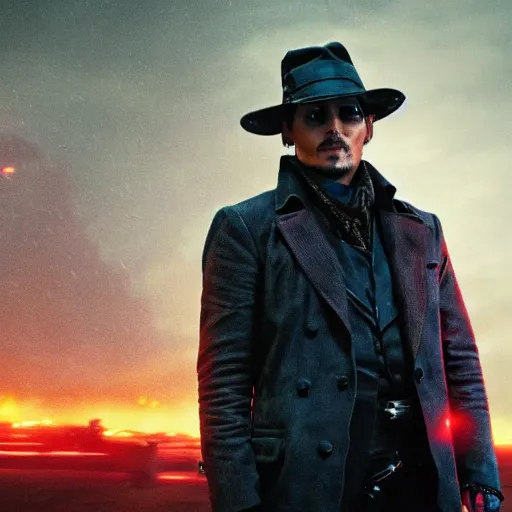 Image similar to cinematic film still of Johnny Depp in Blade Runner 2049