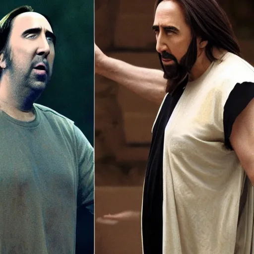 Image similar to nick cage playing nick cage playing jesus