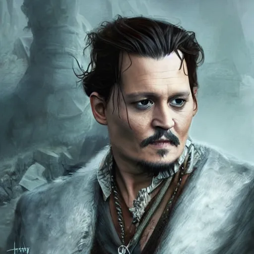 Prompt: johnny depp in game of thrones, highly detailed digital painting, artstation, concept art, smooth, sharp focus, illustration, art by artgerm and greg rutkowski and alphonse mucha