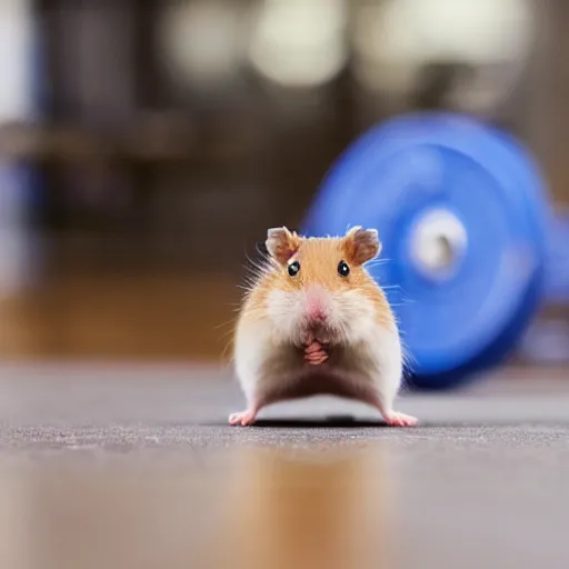 Prompt: “photograph of hamster lifting weights, sharp focus, hd, 8k”