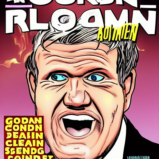 Prompt: a comic book cover of gordon ramsay cleaning his shoes