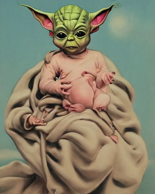 Prompt: gangster baby yoda in the style of the birth of venus