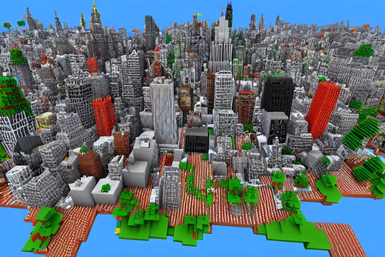 Image similar to new york in the style of minecraft