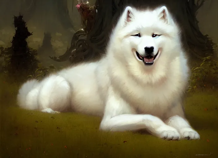 Image similar to samoyed by bayard wu, anna podedworna, gaston bussiere, greg rutkowski