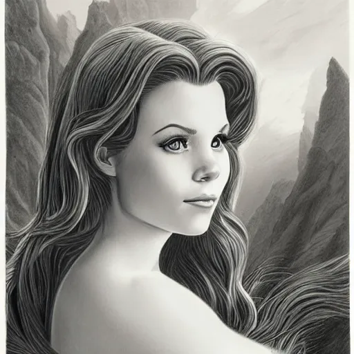 Image similar to beautiful pencil drawing of little mermaid portrait from disney by alex ross