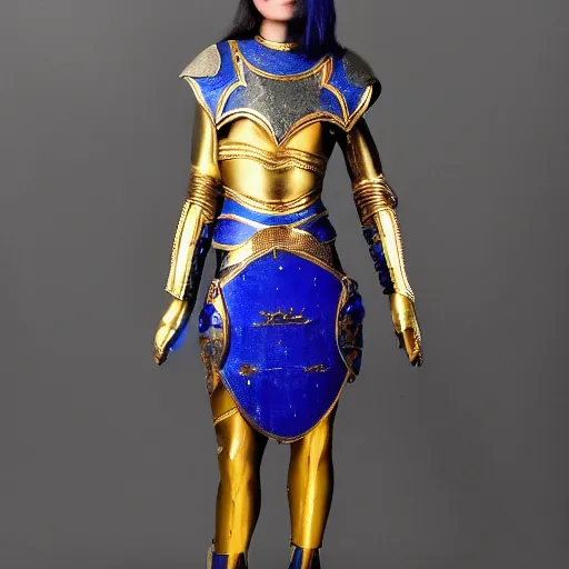 Image similar to full body photo of a female warrior lapis lazuli armour