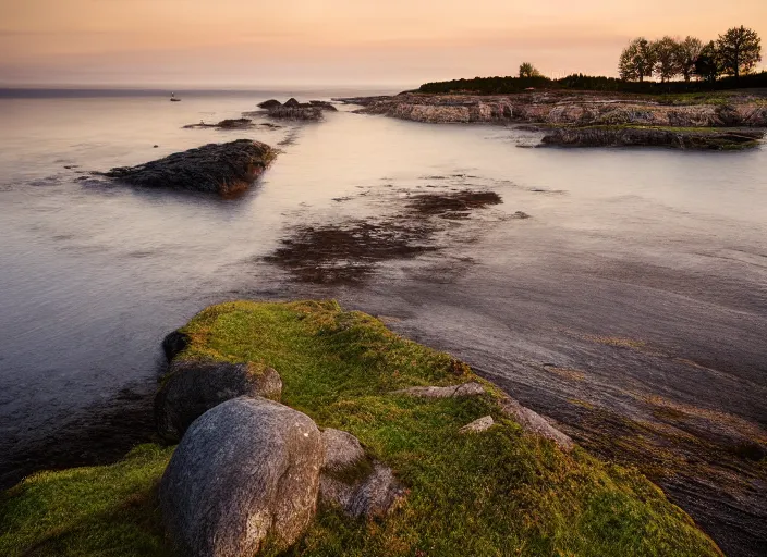 Image similar to photograph of alvaret on the swedish island of oland, morning light, landscape photography, award winning, canon, soft lighting, sony, nikon, 4 k, hd