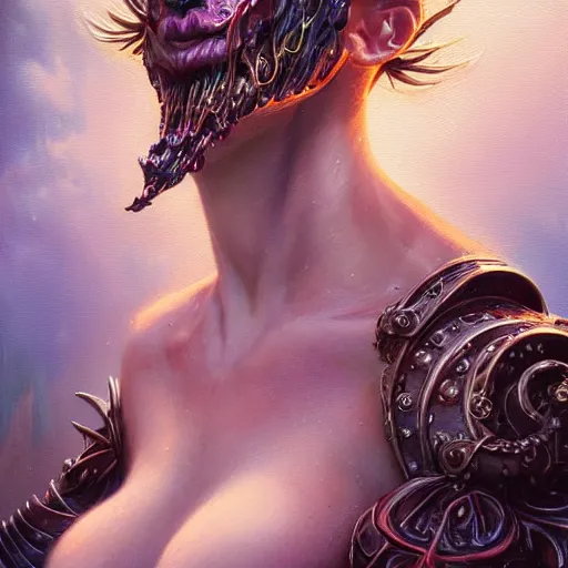 Image similar to closeup portrait shot of brian molko as slaanesh, the prince of pleasure, lord of excess, she who thirsts, desire, highly detailed, digital painting, artstation, concept art, soft focus, depth of field, artgerm, tomasz alen kopera, peter mohrbacher, donato giancola, wlop, boris vallejo