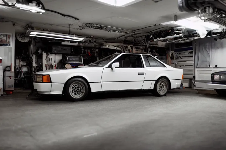 Prompt: a single 1988 Audi Quattro, BMW M1 Lincoln Continental, inside of a Tokyo garage, volumetric lighting, f8 aperture, cinematic Eastman 5384 film