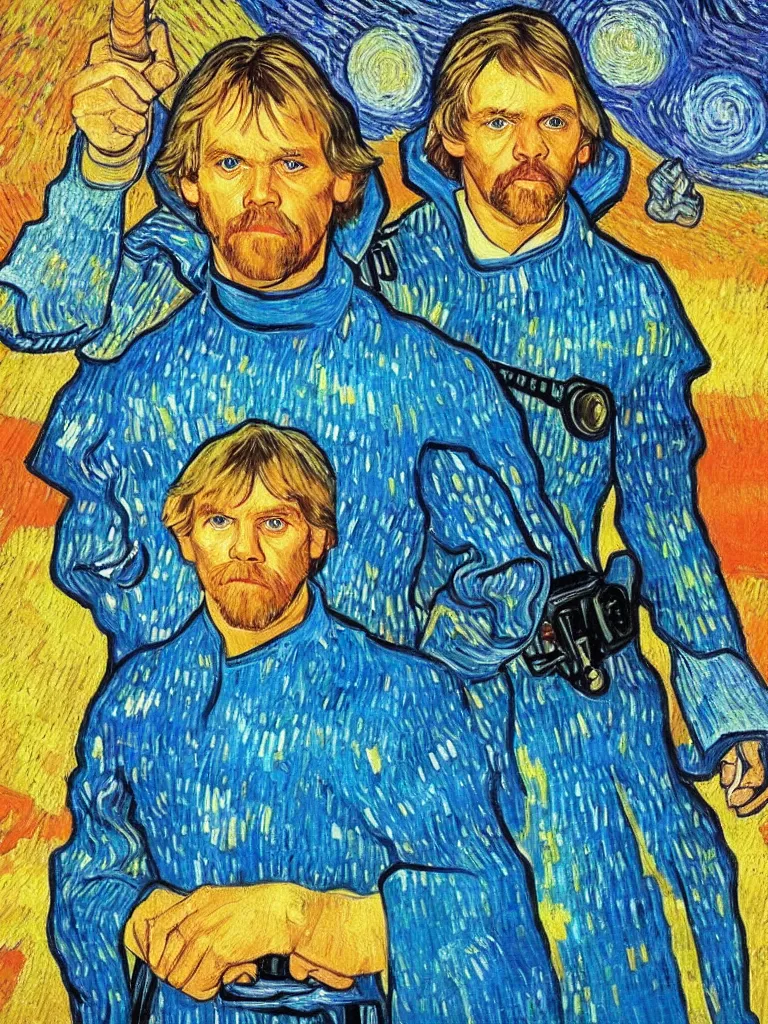 Image similar to bright beautiful oil painting portrait of luke skywalker with a missing ear, light scatter, van gogh