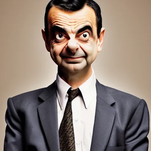 Image similar to A portrait mr bean teams up with a teenage rowan atkinson, perfect faces, 50 mm, award winning photography