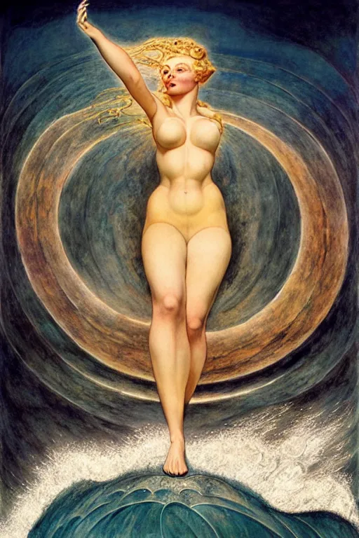 Image similar to a sea witch summoning a giant wave by william blake and karol bak and earl moran and fritz willis and gil elvgren, highly detailed, photorealism, hyperrealistic