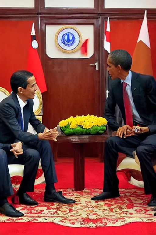 Prompt: jokowi in bathub with obama