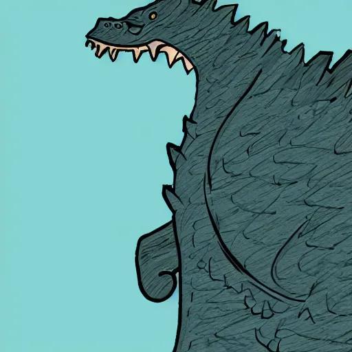 Prompt: a wave in the shape of Godzilla, cartoon drawing