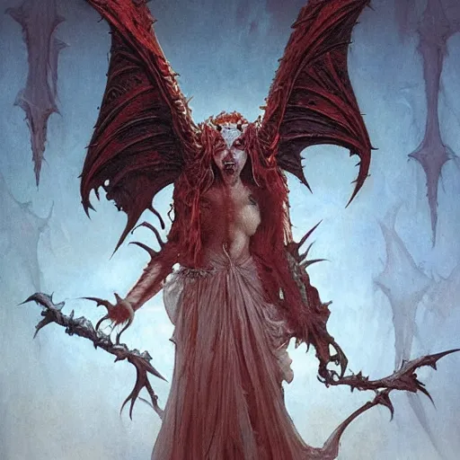 Image similar to 'The Evil Satanic Tooth-Fairy Demon Goddess is pulling your strings twisting your mind and smashing your dreams, fullbody, intricate, horror, fantasy horror, dungeons & dragons, highly detailed, artstation, concept art, smooth, sharp focus, illustration, art by greg rutkowski and orientalism and bouguereau and Zdzislaw Beksinski, good clear quality, lighting, biology, symmetrical artwork, perfect face, 135 mm, cinematic, hyper realism, high detail, octane render, 8k, chrome accents'