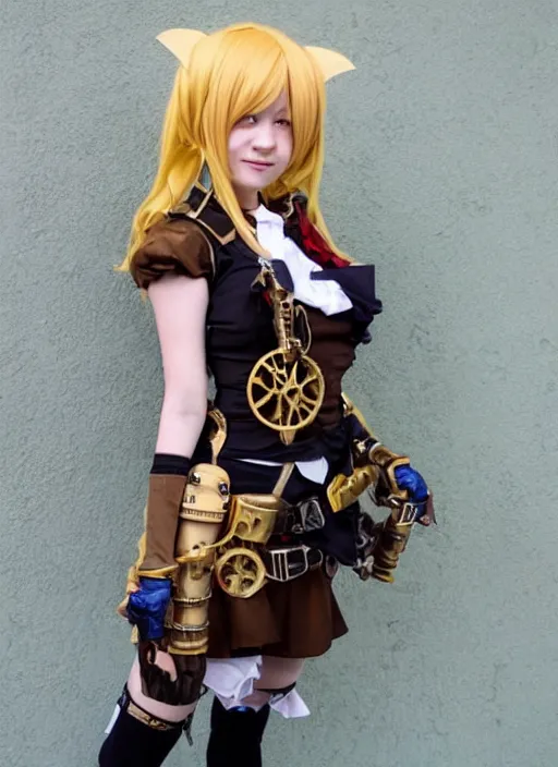 Image similar to photo of a girl cosplaying a steampunk anime girl