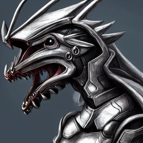 Image similar to high quality close up headshot of a cute beautiful stunning robot anthropomorphic female dragon, with sleek silver armor, a black OLED visor over the eyes, facing the camera, high quality maw open and about to eat you, you being dragon food, the open maw being detailed and soft, highly detailed digital art, furry art, anthro art, sci fi, warframe art, destiny art, high quality, 3D realistic, dragon mawshot, maw art, furry mawshot, macro art, dragon art, Furaffinity, Deviantart