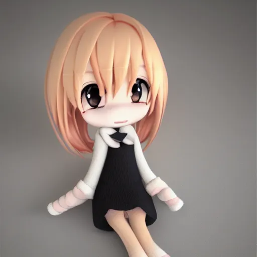 Image similar to cute fumo plush of an office girl in a woolen sweater, chibi anime girl, vray, soft shadow, artstation contest winner