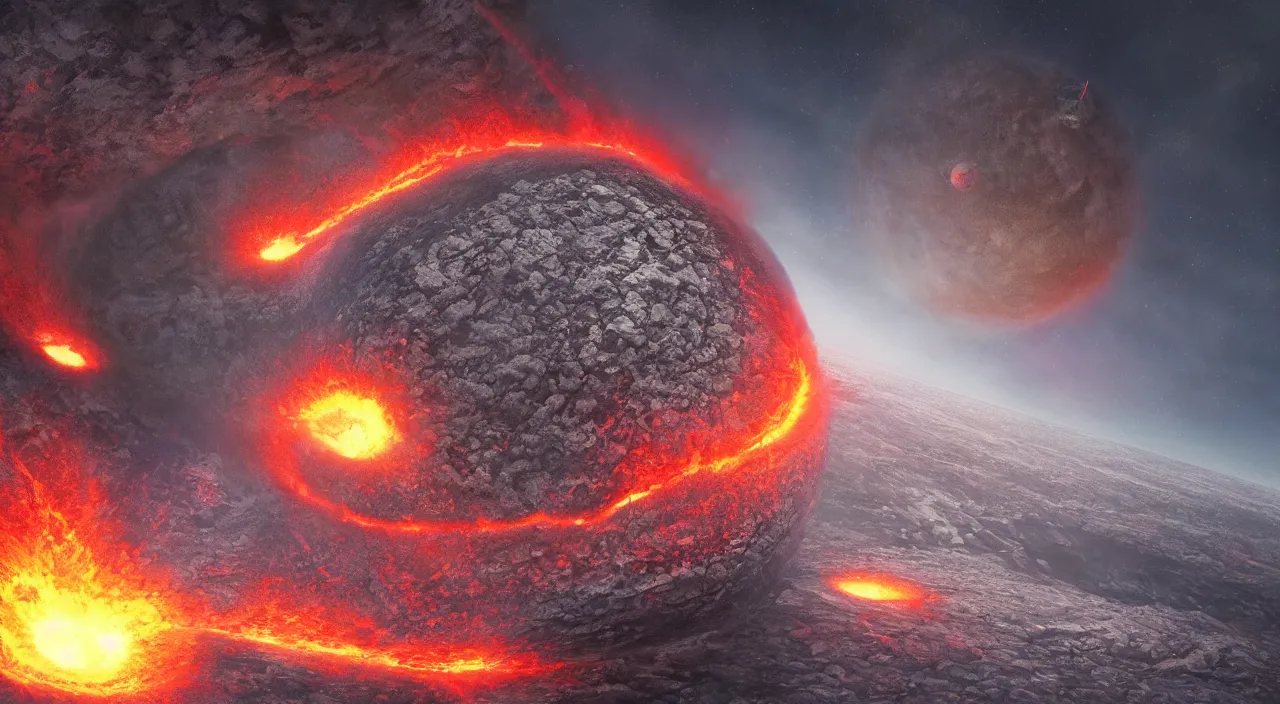 Image similar to hyper realistic matte painting of hot lava flat earth planet in the outer space, highly detailed, trending on artstation, concept art, sharp focus, art by jan matejko