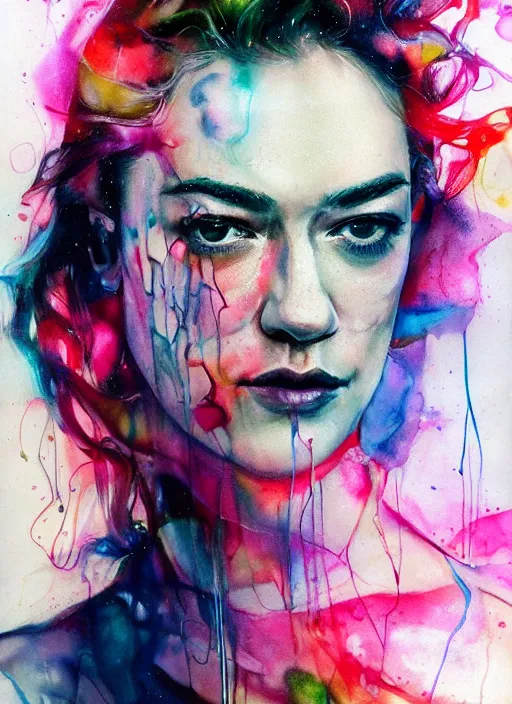 Image similar to yvonne strahovski by agnes cecile pastel light colours ink drips autumn lights