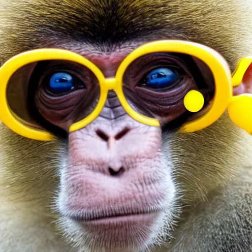 Prompt: a monkey with yellow glasses and a pacifier