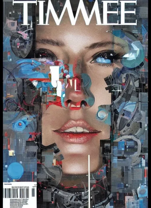 Image similar to TIME magazine cover, the coming AI singularity, by Chevrier