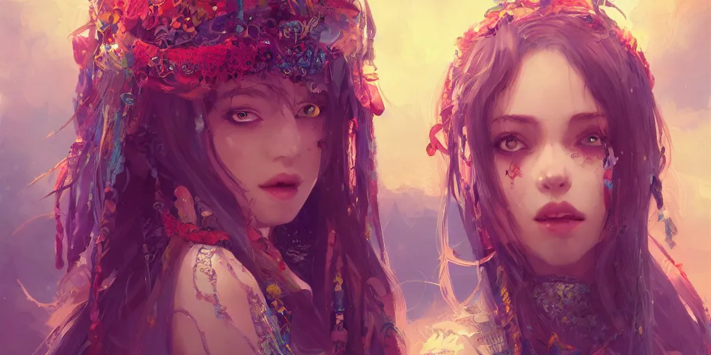 Image similar to a beautiful bohemian girl, intricate, highly detailed, digital painting, digital art, portrait, ambient lighting, sharp focus, illustration, official media, anime key visual, concept art, rich vivid colors, art by wlop