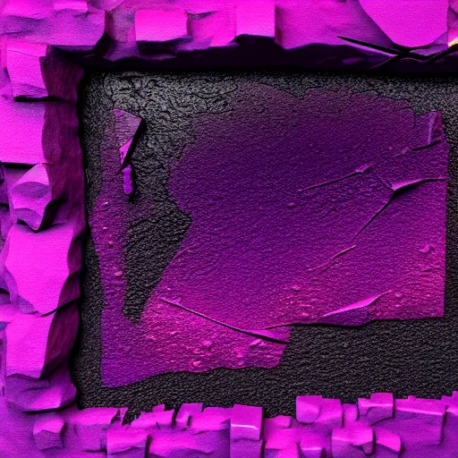 Image similar to 3D statue!!!, purple shattered paint!, glowing lava!!!, conglomerate!, slush!!, organized composition!, abstract!, black backdrop!, 4k!, award-winning photo!!!!