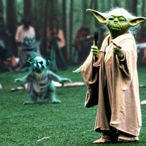 Image similar to yoda performing at woodstock