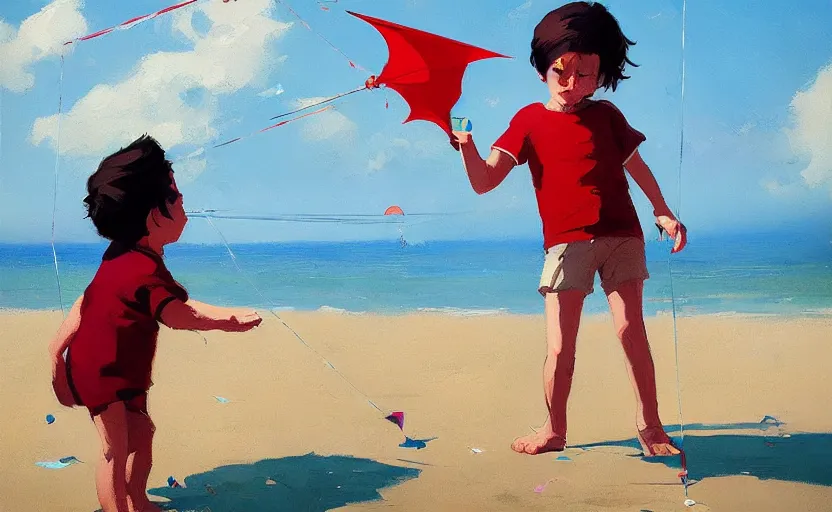 Image similar to child flying a kite at the beach by atey ghailan and garmash, michael