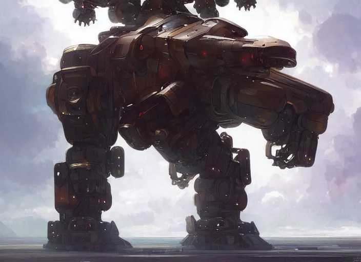 Prompt: a giant bear with a giant proton cannon in the back, a fusion between a bear and a mecha, elegant, technology, highly detailed, digital painting, artstation, concept art, smooth, sharp focus, illustration, art by krenz cushart and artem demura and alphonse mucha