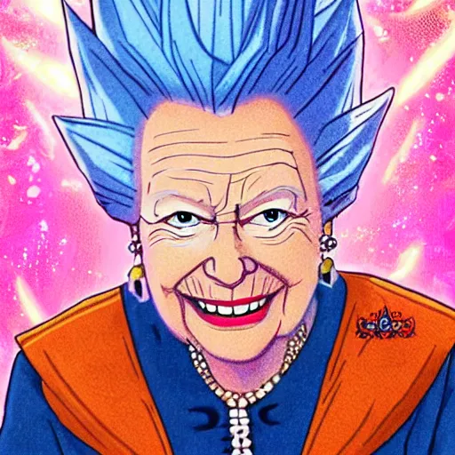 Image similar to Queen Elizabeth as a super saiyan