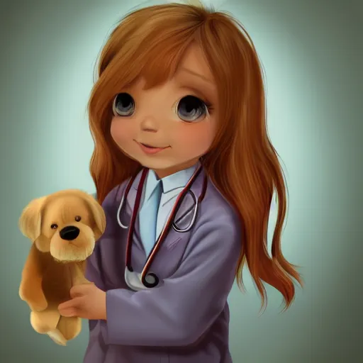 Prompt: a little girl [ as a veterinarian doctor ]!!, [ digital art ]!!, trending on artstation, [ golden ratio ]!!, centered!!